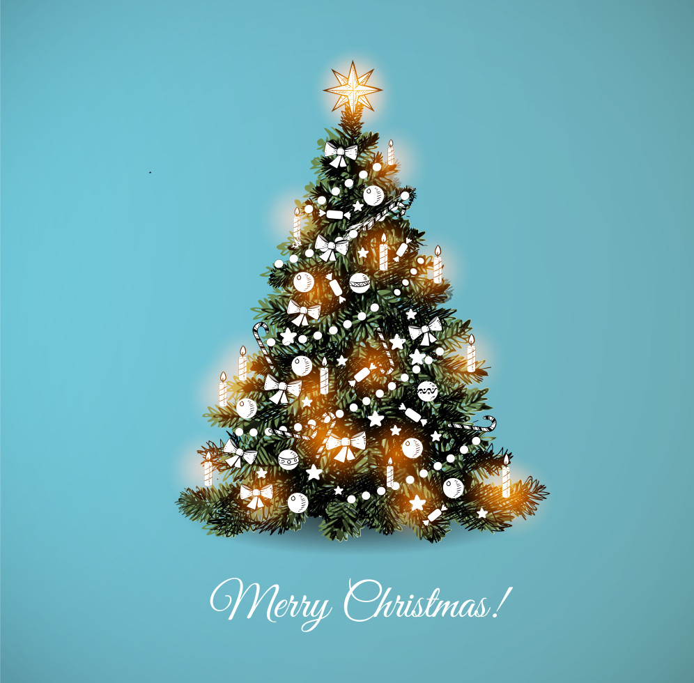 christmas tree on bue background. christmas card.