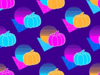 seamless pattern with pumpkins. retro background 1980s style. retrowave. vector illustration
