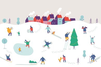 winter season background people characters. winter outdoor activities. people have fun. flat vector illustration.