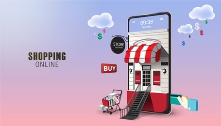 shopping online on website or mobile application vector concept marketing and digital marketing. horizontal view. vector version2