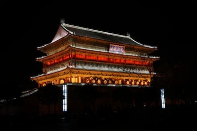 drum tower of xi'an at night