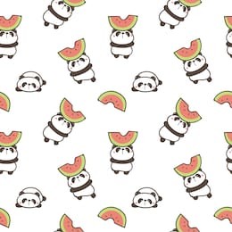seamless pattern of cute cartoon panda and watermelon design on white background