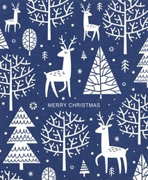 watercolor christmas card. winter forest and deers