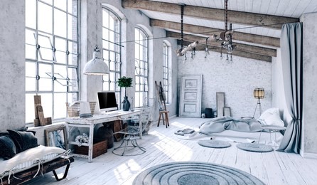 3d rendering of beautiful clean interior, industrial design