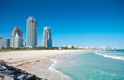 miami beach in florida with luxury apartments and waterway