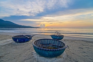 da nang, vietnam: the beauty of sunset at my khe beach.    