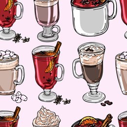 hot drinks seamless pattern