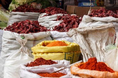 bags with paprika powder and pepper (kashgar, xinjiang, china)	