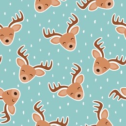 cute reindeer cartoon deer seamless pattern with snow. christmas vector illustration