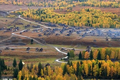 hemu village on kanas nature reserve, autumn scene ,xinjiang, china .