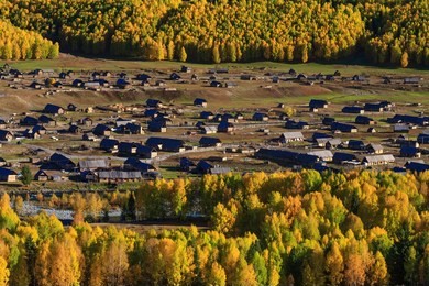 hemu village on kanas nature reserve, autumn scene ,xinjiang, china .
