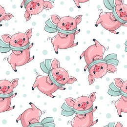 seamless pattern with cute cartoon pigs.  vector illustration.