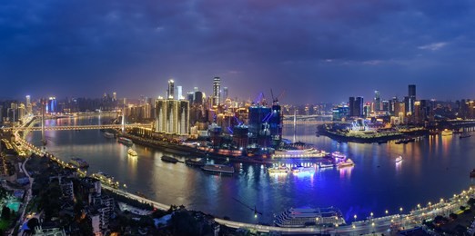the nightscape of chongqing.the nightscape of chongqing chaotianmen harbor where the yangtze rive and jialing river meet .