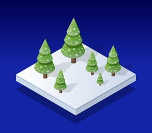 snow covered isometric christmas tree in the snow in winter holiday