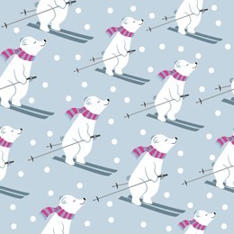 christmas seamless pattern with polar bears skidding. suitable for christmas posters, wrapping and print. vector