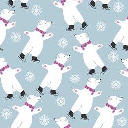 christmas seamless pattern with polar bears skatting. suitable for christmas posters, wrapping and print. vector