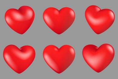vector illustration, red hearts different 6 rotation