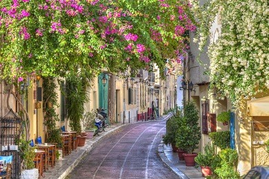traditional houses in plaka area under acropolis ,athens,greece