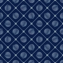 sea seamless pattern with blue shells.summer vector background.textile texture