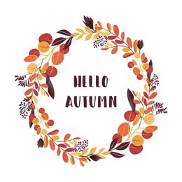 autumn leaves wreath with hello autumn inscription. vector illustration