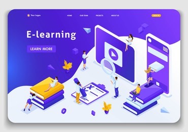 website template landing page isometric concept library, encyclopedia, e-learning, education, media library or web archive. easy to edit and customize.