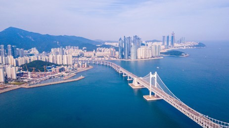 aerial view of gwangalli beach in busan city, south korea. aerial view of busan city, south korea.