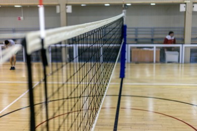 volleyball court, net and ball, sports volleyball arena   
