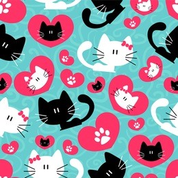 romantic seamless pattern with cute couple of cats