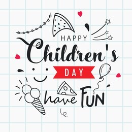 happy children's day doodle background. kiddish line art pattern.