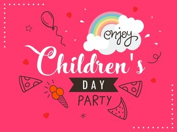 cute greeting card design for happy children's day. kiddish doodle background.