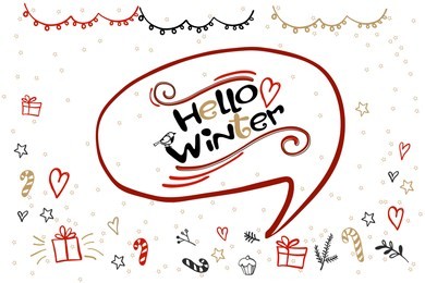 hello winter hand lettering inscription. hand drawn winter inspiration phrase. vector illustration winter logos and emblems for invitation, greeting card, t-shirt, prints and posters. 