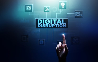 digital disruption. disruptive business ideas. iot internet of things, network, smart city and machines, big data, cloud, analytics, web-scale it, artificial intelligence, ai.