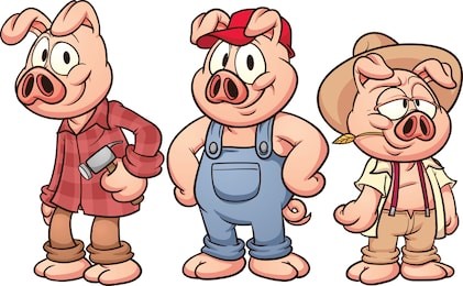 three little pigs. vector illustration with simple gradients. each in a separate layer for easy editing.