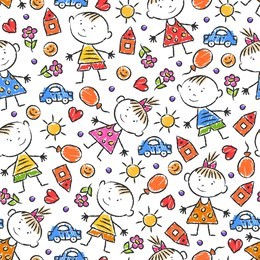 vector seamless background with children's pencil drawing. cartoon repeating sketch pattern with graphic contour little boys and girls for textiles, wallpapers, web. endless kids backdrop.