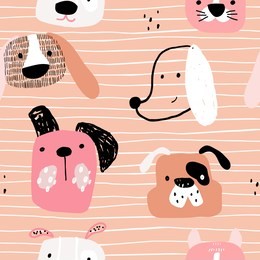 childish seamless pattern with hand drawn dogs. trendy scandinavian vector background. perfect for kids apparel,fabric, textile, nursery decoration,wrapping paper
