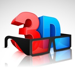 illustration of 3d word written in red and blue color with 3d glasses