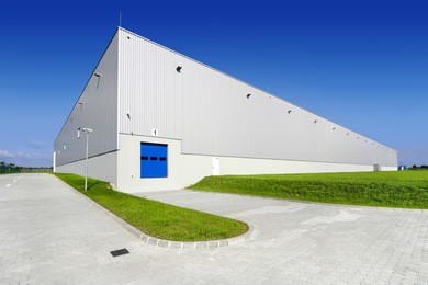 warehouse building with blue sky