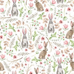 seamless pattern with cute rabbits. watercolor hand drawn
