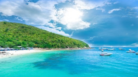 landscape view koh larn island popular tropical beach on a hot weather and fine day in pattaya city to chonburi province of thailand.