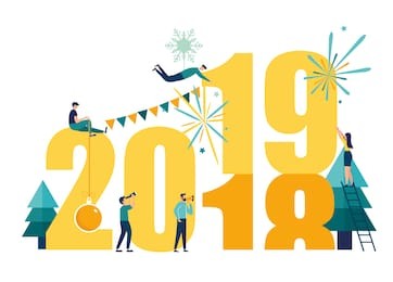 vector illustration small people are preparing for the new year, are engaged in decoration, the inscription new year 2019