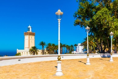 beautiful lighthouse of cap spartel close to tanger city and gibraltar, morocco in africa
