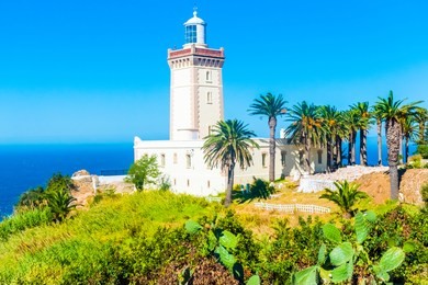 beautiful lighthouse of cap spartel close to tanger city and gibraltar, morocco in africa