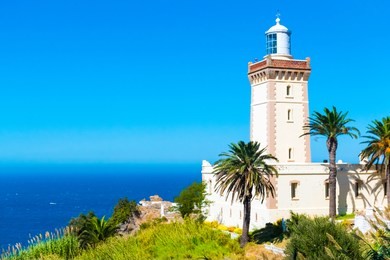 beautiful lighthouse of cap spartel close to tanger city and gibraltar, morocco in africa