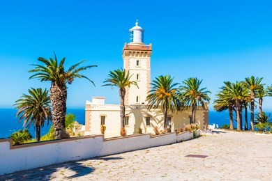 beautiful lighthouse of cap spartel close to tanger city and gibraltar, morocco in africa
