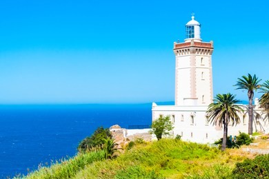 beautiful lighthouse of cap spartel close to tanger city and gibraltar, morocco in africa