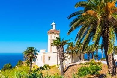 beautiful lighthouse of cap spartel close to tanger city and gibraltar, morocco in africa