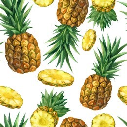 watercolor illustration, pattern. pineapples on a white background