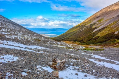 ushuaia aerial view from the martial glacier. ushuaia is the main city of tierra del fuego in argentina.