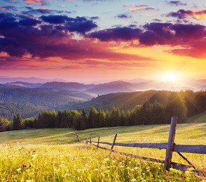 majestic sunset in the mountains landscape.carpathian, ukraine.