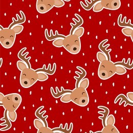 cute reindeer cartoon deer seamless pattern with snow. christmas vector illustration